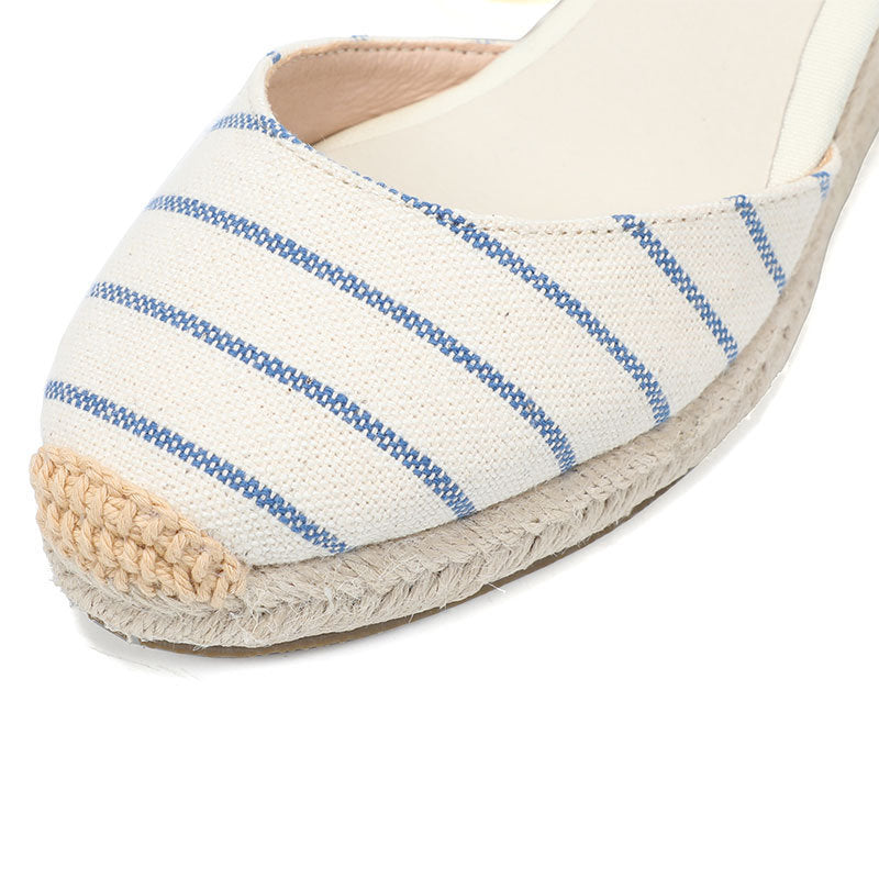 W-S940 Blue White Stripes Espadrille Wedges