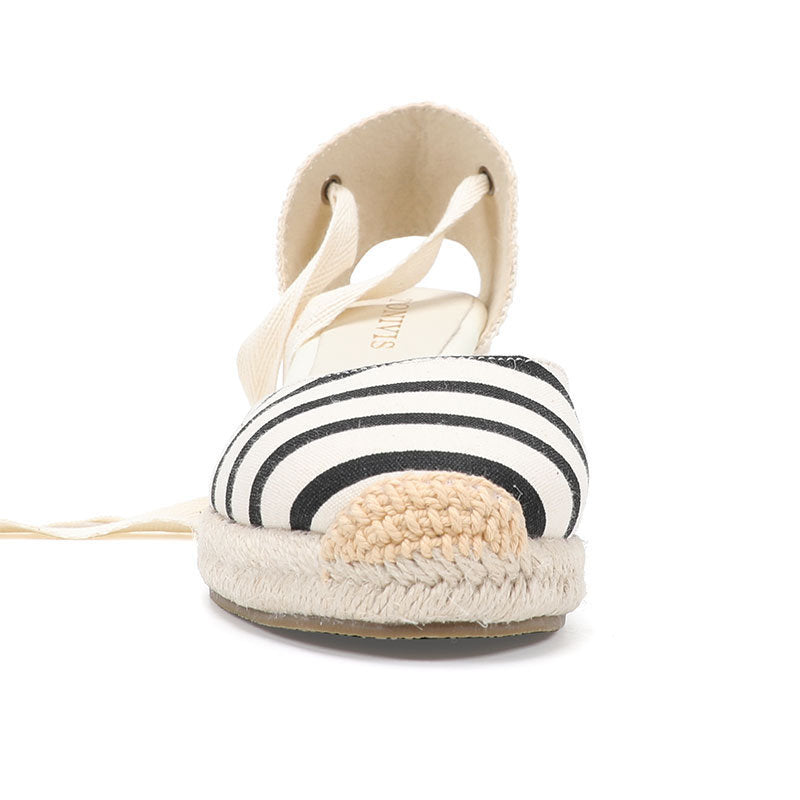 W-S942 Black Beige Stripes Espadrille Wedges