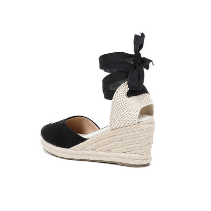 W-S943 Black Rose Espadrille Wedges
