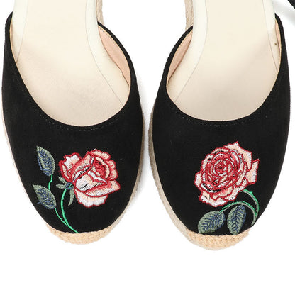 W-S943 Black Rose Espadrille Wedges