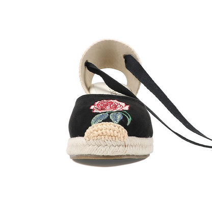 W-S943 Black Rose Espadrille Wedges