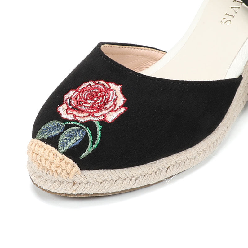 W-S943 Black Rose Espadrille Wedges