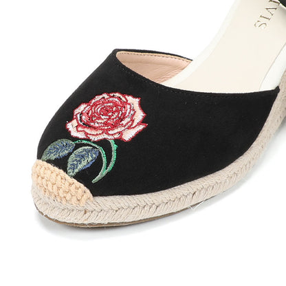 W-S943 Black Rose Espadrille Wedges