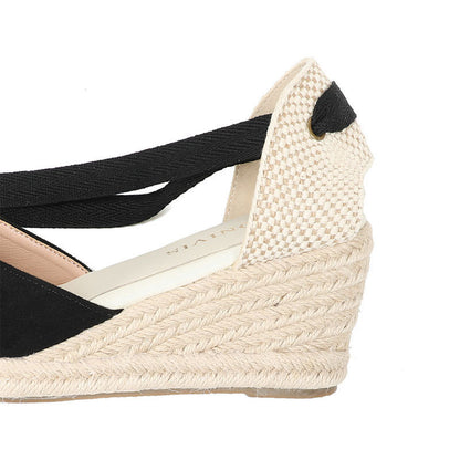 W-S943 Black Rose Espadrille Wedges