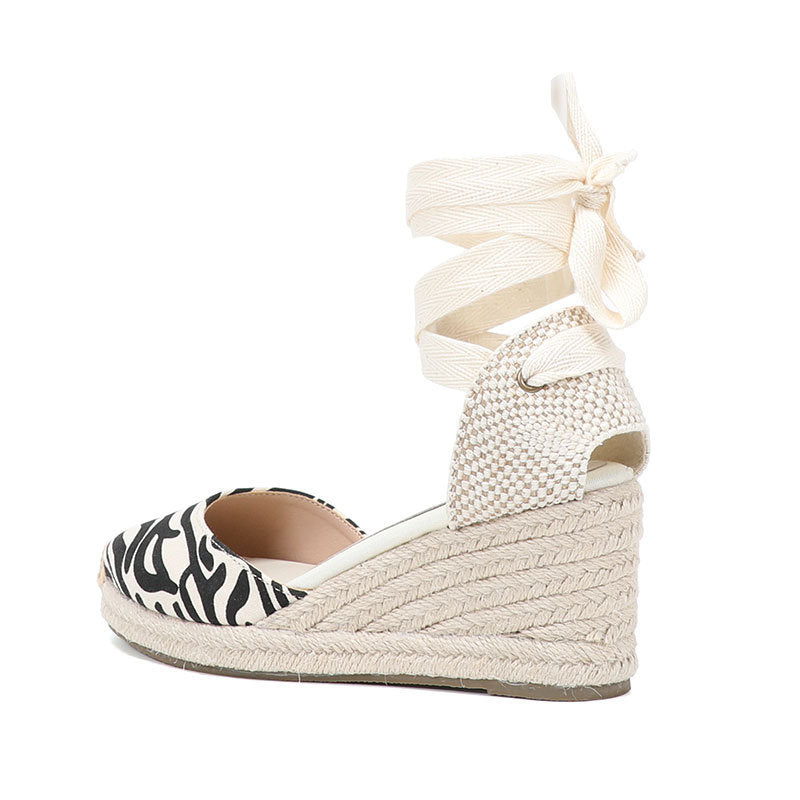 W-S944 Black Zebra Print Espadrille Wedges