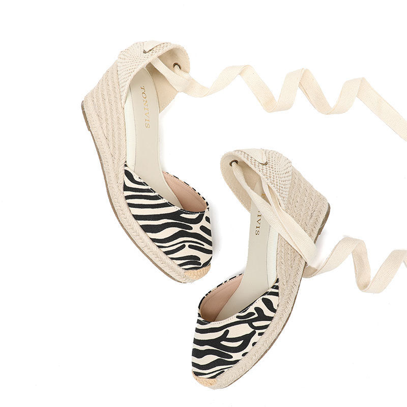 W-S944 Black Zebra Print Espadrille Wedges