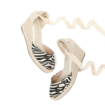 W-S944 Black Zebra Print Espadrille Wedges