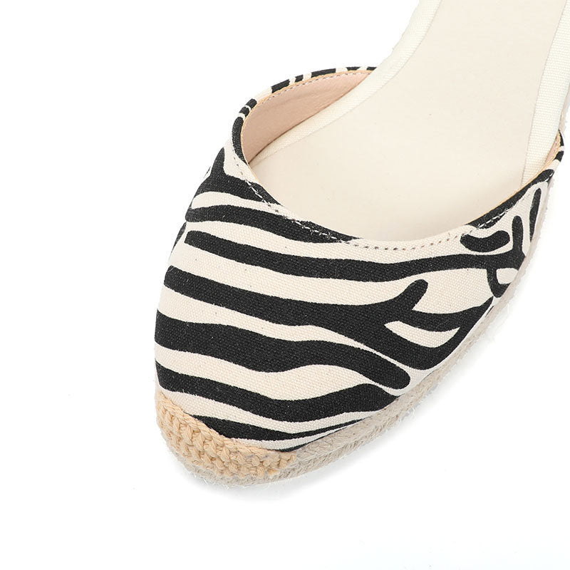 W-S944 Black Zebra Print Espadrille Wedges