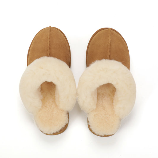 TONIVIS women's chestnut genuine leather slippers with 100% wool lining - view 1