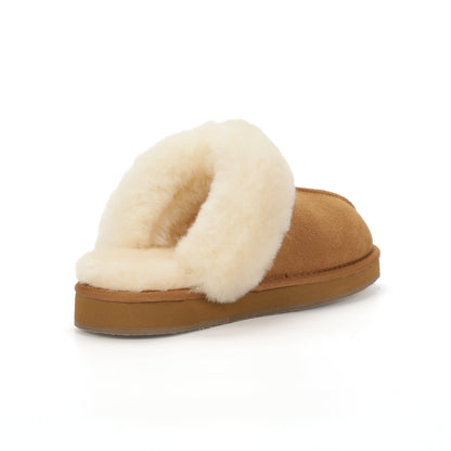 TONIVIS women's chestnut genuine leather slippers with 100% wool lining - view 3