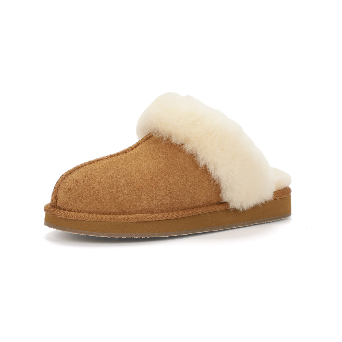 TONIVIS women's chestnut genuine leather slippers with 100% wool lining - view 6