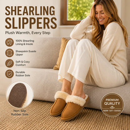 TONIVIS women's chestnut genuine leather slippers with 100% wool lining - view 12