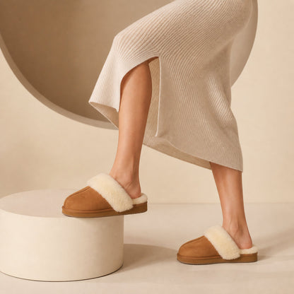 TONIVIS women's chestnut genuine leather slippers with 100% wool lining - view 16