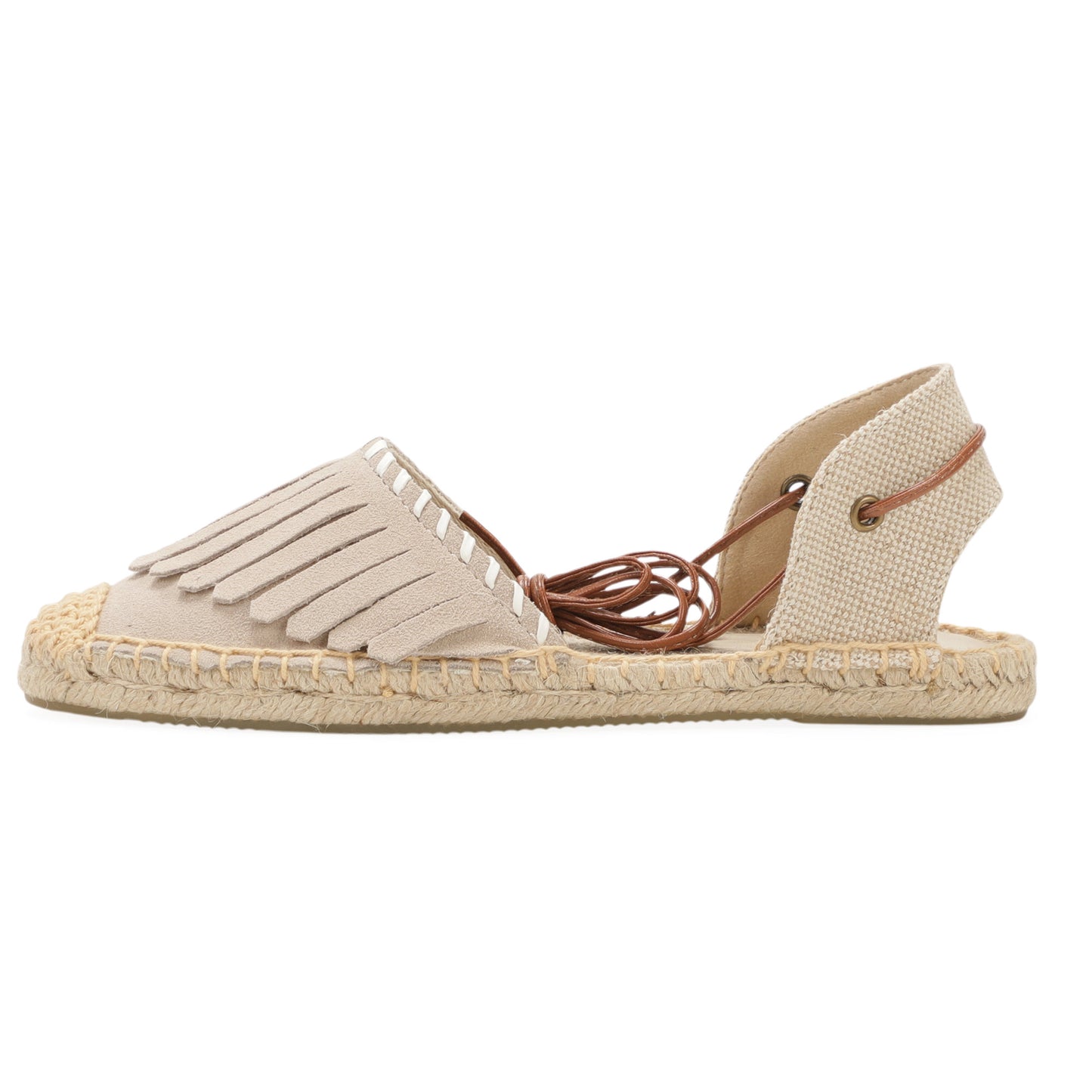 TONIVIS Women's Fringe Espadrille Flats Lace-Up Summer Sandals