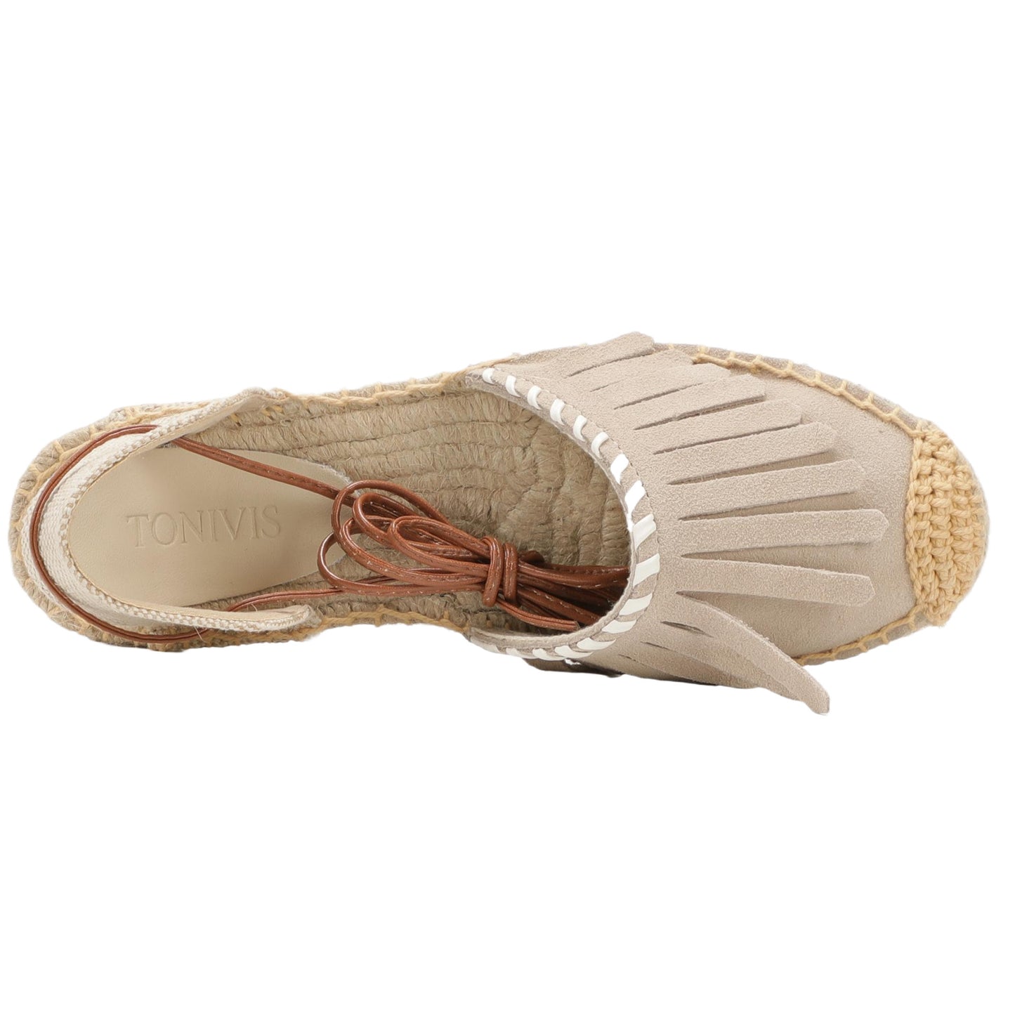 TONIVIS Women's Fringe Espadrille Flats Lace-Up Summer Sandals