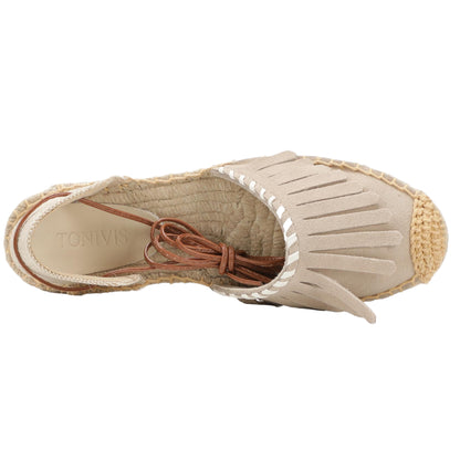 TONIVIS Women's Fringe Espadrille Flats Lace-Up Summer Sandals