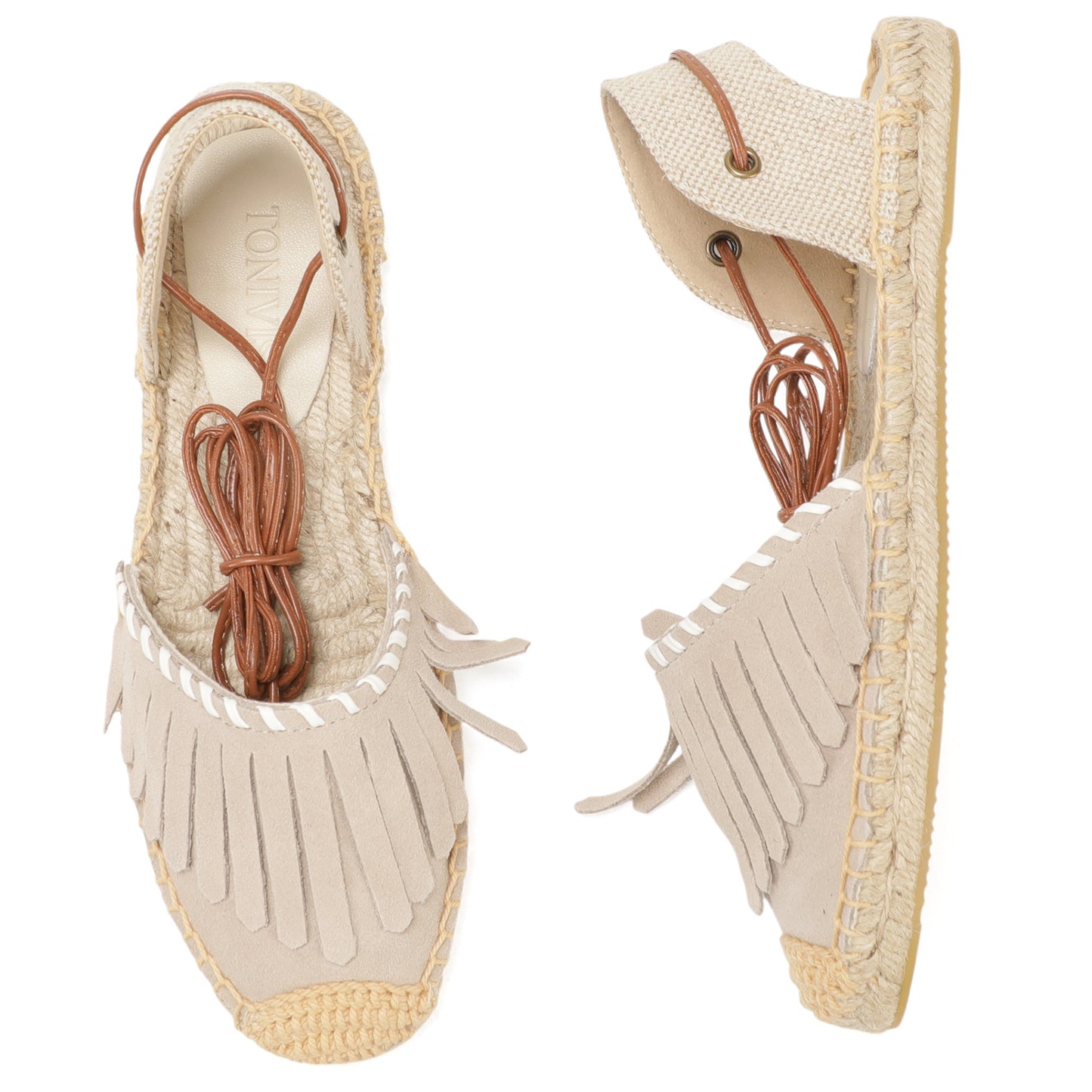 TONIVIS Women's Fringe Espadrille Flats Lace-Up Summer Sandals