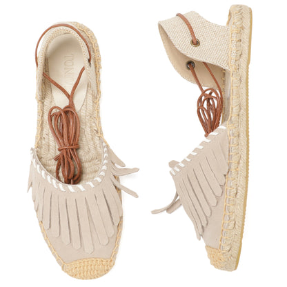 TONIVIS Women's Fringe Espadrille Flats Lace-Up Summer Sandals