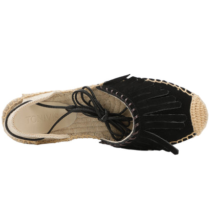 TONIVIS Women's Fringe Espadrille Flats Lace-Up Summer Sandals