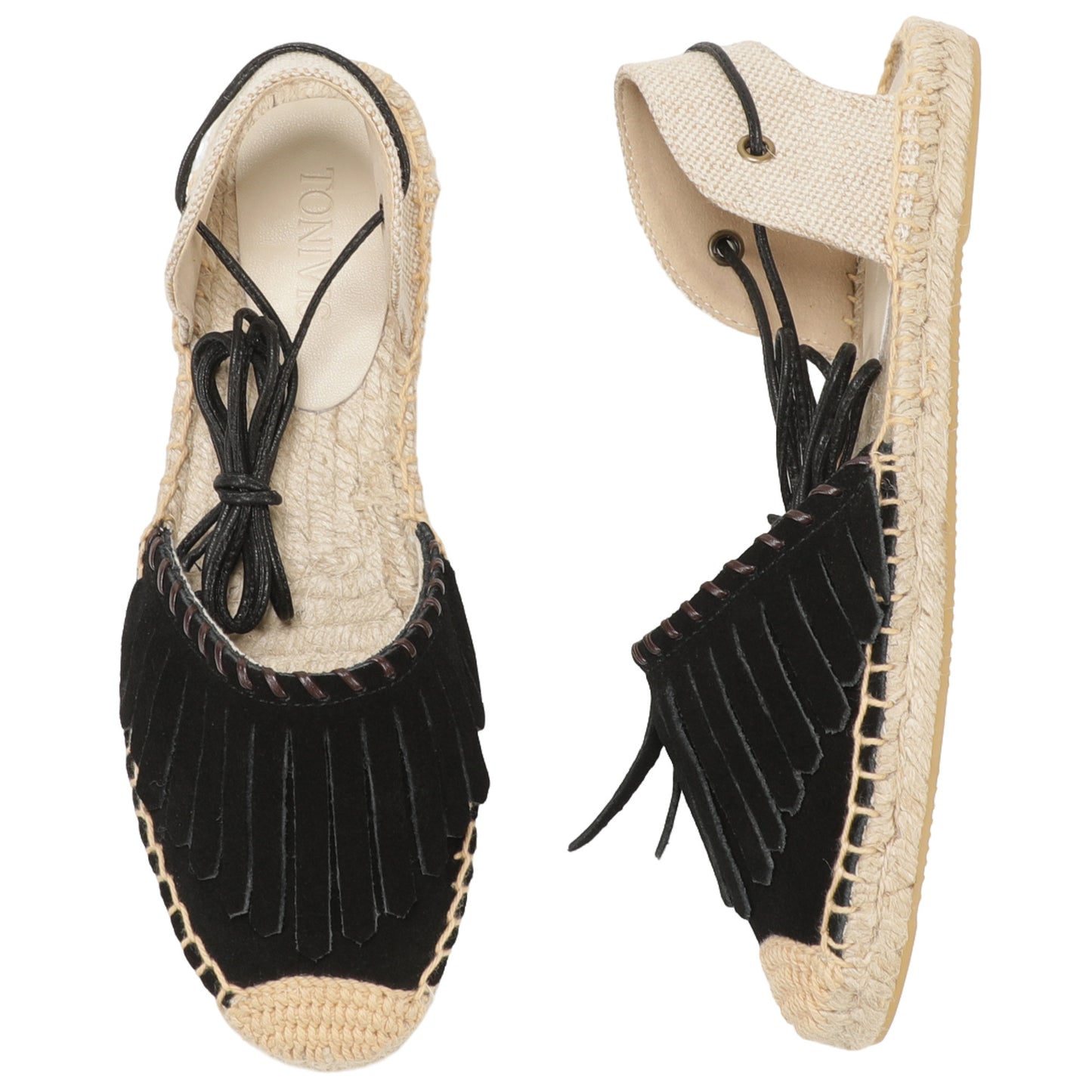 TONIVIS Women's Fringe Espadrille Flats Lace-Up Summer Sandals