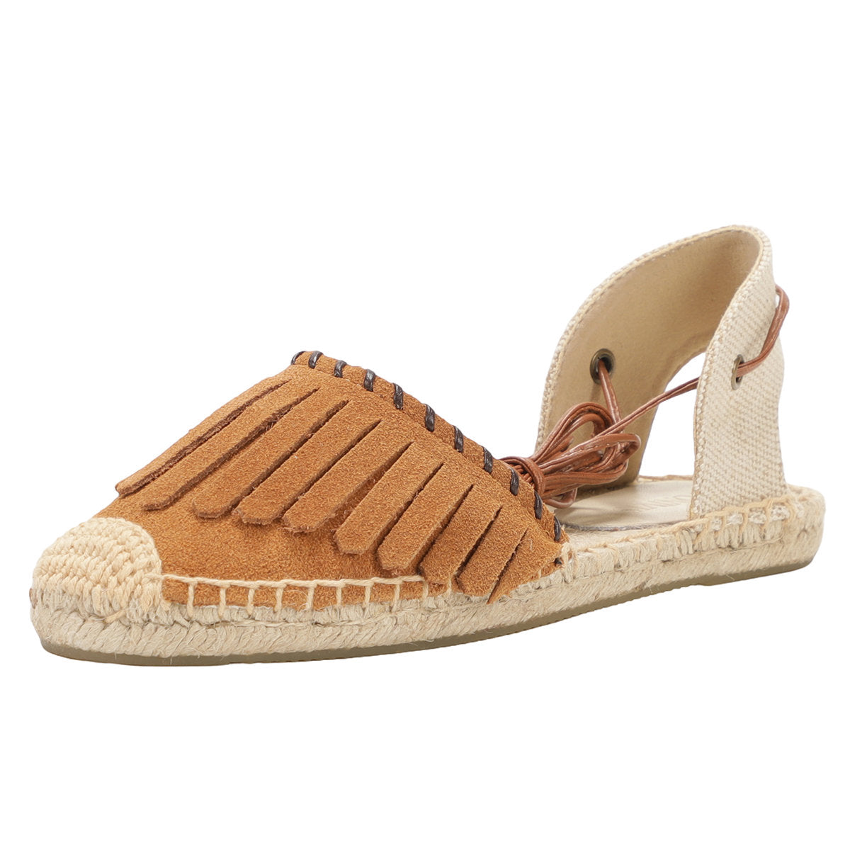 TONIVIS Women's Fringe Espadrille Flats Lace-Up Summer Sandals