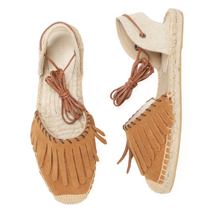 TONIVIS Women's Fringe Espadrille Flats Lace-Up Summer Sandals