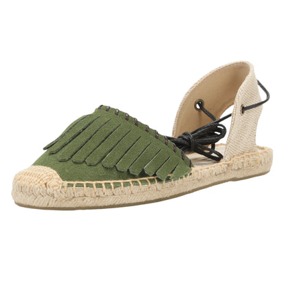 TONIVIS Women's Fringe Espadrille Flats Lace-Up Summer Sandals