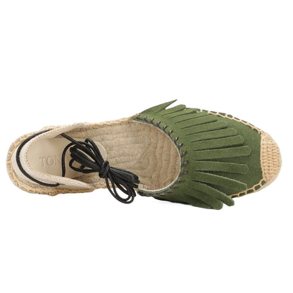 TONIVIS Women's Fringe Espadrille Flats Lace-Up Summer Sandals