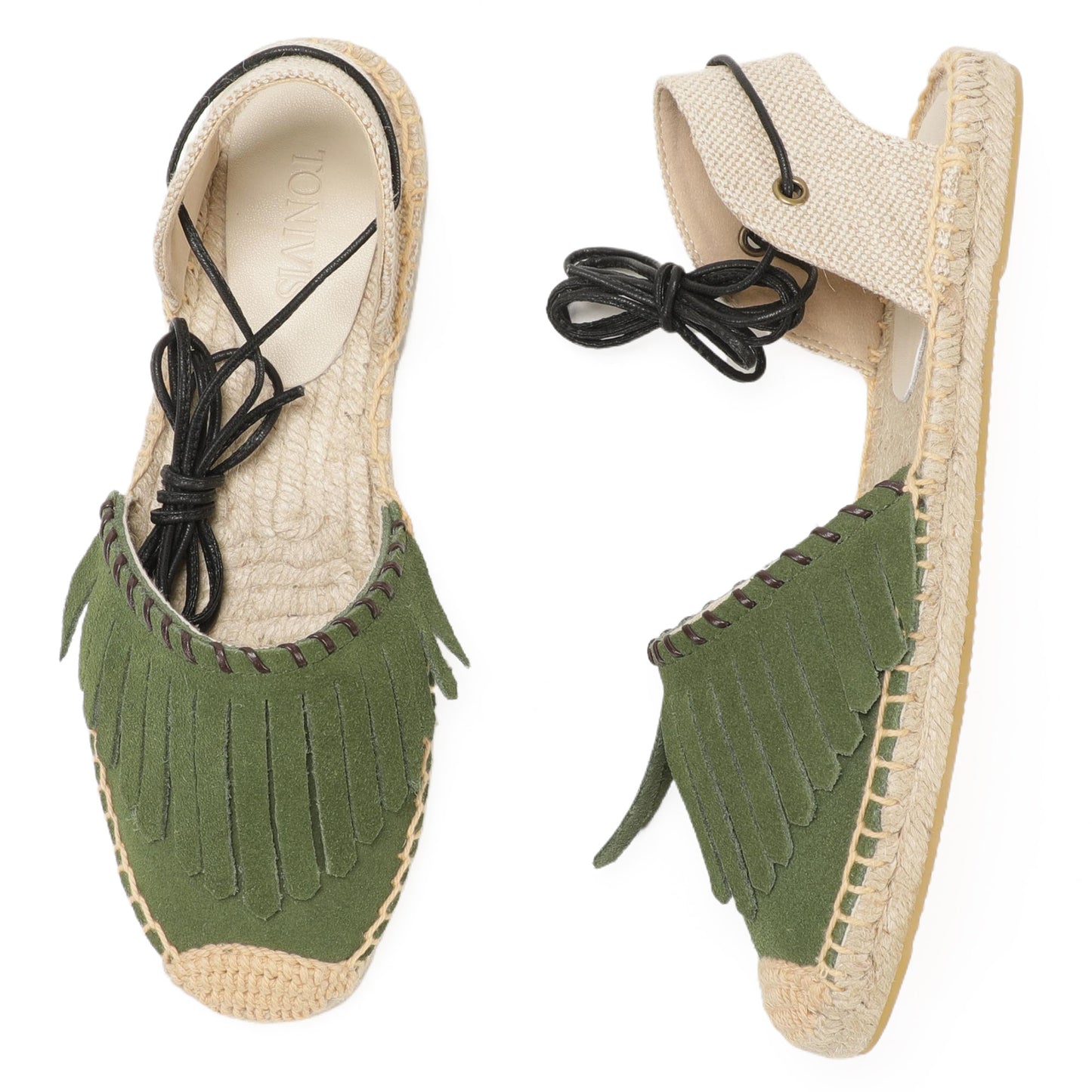 TONIVIS Women's Fringe Espadrille Flats Lace-Up Summer Sandals