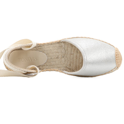 TONIVIS Women's Leather Espadrille Flats