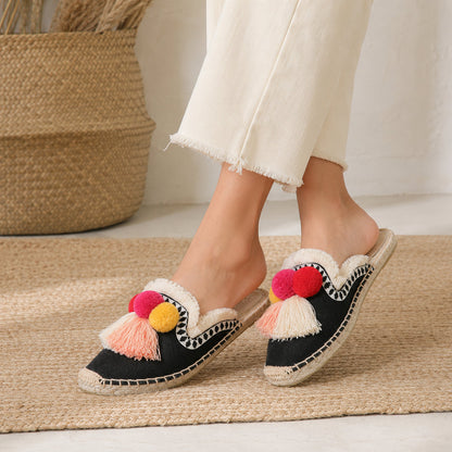 Women's Bohemian Pom Pom Mule Espadrilles
