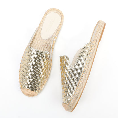 Women's Handwoven Leather Mule Espadrilles | Summer Slip-On Flats