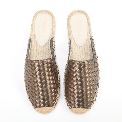 Women's Handwoven Leather Mule Espadrilles | Summer Slip-On Flats