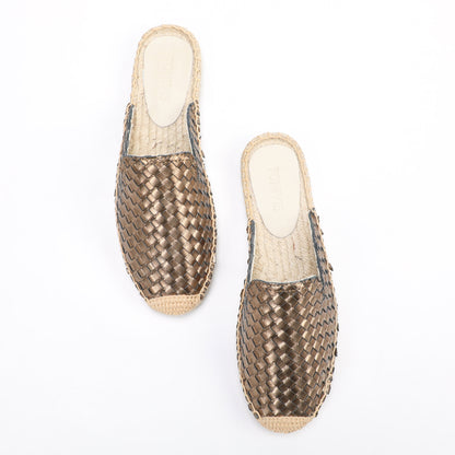 Women's Handwoven Leather Mule Espadrilles | Summer Slip-On Flats