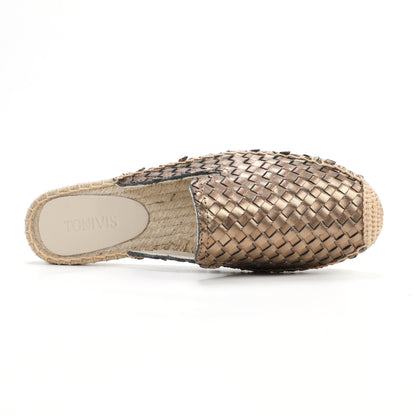 Women's Handwoven Leather Mule Espadrilles | Summer Slip-On Flats