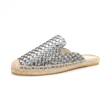 Women's Handwoven Leather Mule Espadrilles | Summer Slip-On Flats