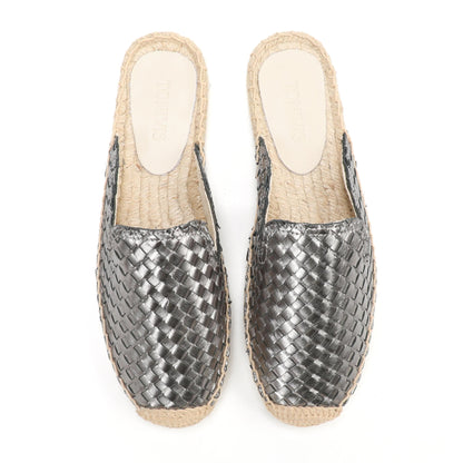 Women's Handwoven Leather Mule Espadrilles | Summer Slip-On Flats