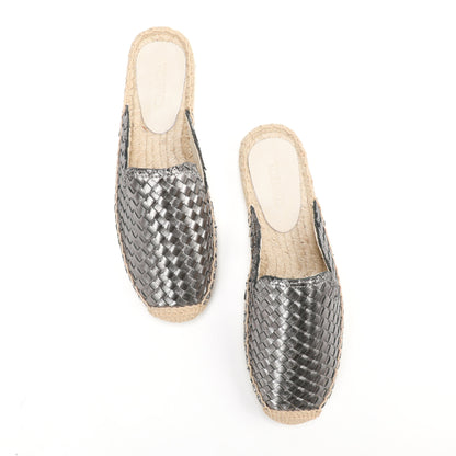 Women's Handwoven Leather Mule Espadrilles | Summer Slip-On Flats