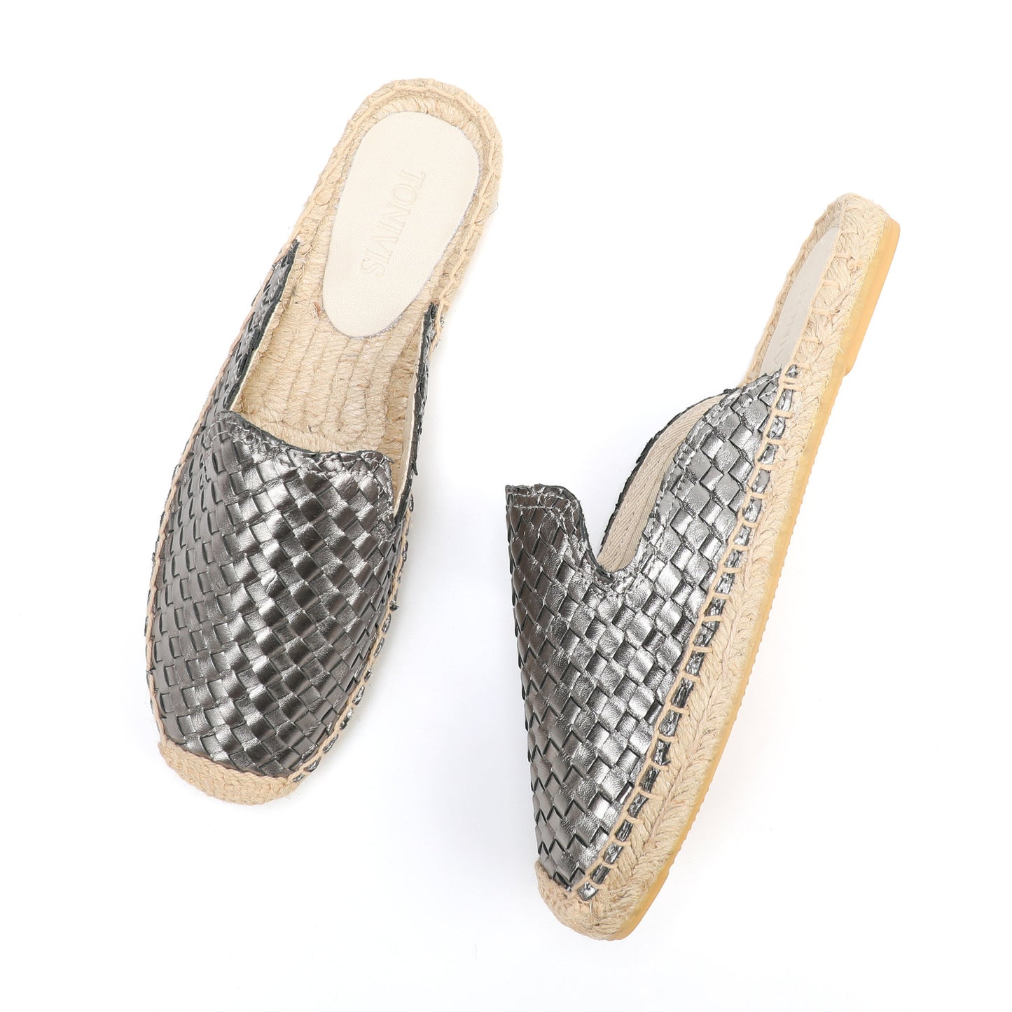 Women's Handwoven Leather Mule Espadrilles | Summer Slip-On Flats