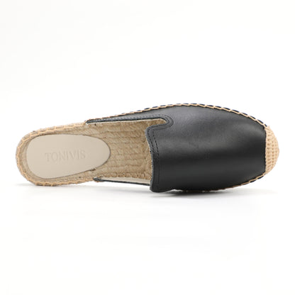 Women's Genuine Leather Mule Espadrilles | Summer Slip-On Flats