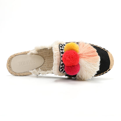 Women's Bohemian Pom Pom Mule Espadrilles | Summer Resort Flats