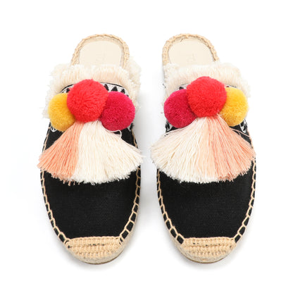 Women's Bohemian Pom Pom Mule Espadrilles | Summer Resort Flats