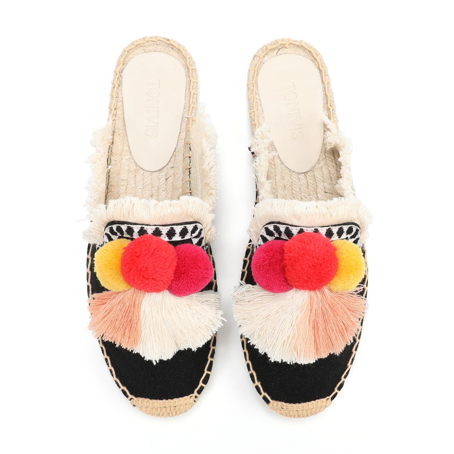 Women's Bohemian Pom Pom Mule Espadrilles | Summer Resort Flats