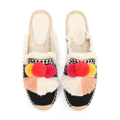 Women's Bohemian Pom Pom Mule Espadrilles | Summer Resort Flats