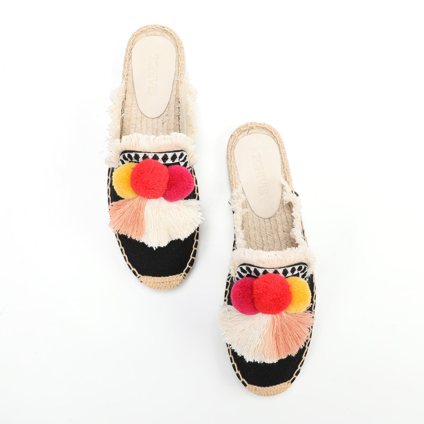 Women's Bohemian Pom Pom Mule Espadrilles | Summer Resort Flats