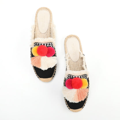 Women's Bohemian Pom Pom Mule Espadrilles | Summer Resort Flats