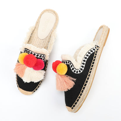 Women's Bohemian Pom Pom Mule Espadrilles | Summer Resort Flats