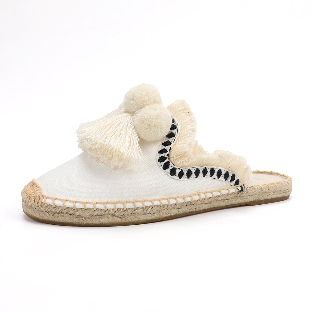 Women's Bohemian Pom Pom Mule Espadrilles | Summer Resort Flats