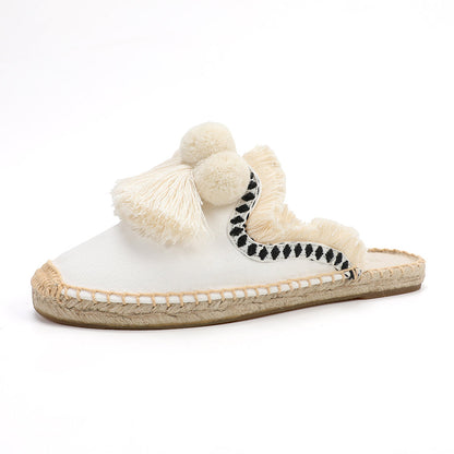 Women's Bohemian Pom Pom Mule Espadrilles | Summer Resort Flats