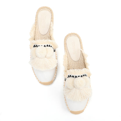 Women's Bohemian Pom Pom Mule Espadrilles | Summer Resort Flats